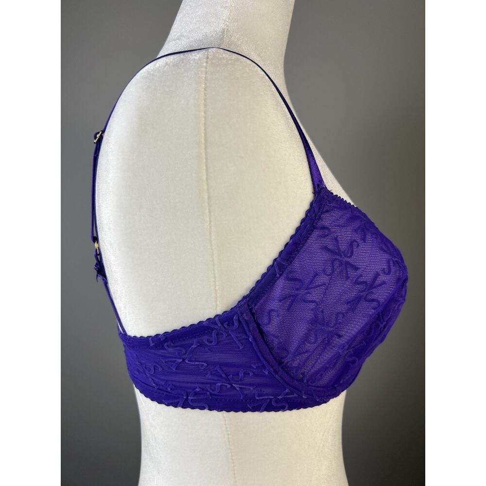 Victoria's Secret Low Cut Demi Bra Nwt Very Sexy Purple Mesh Velvet VS Logo 34DD - Picture 8 of 9